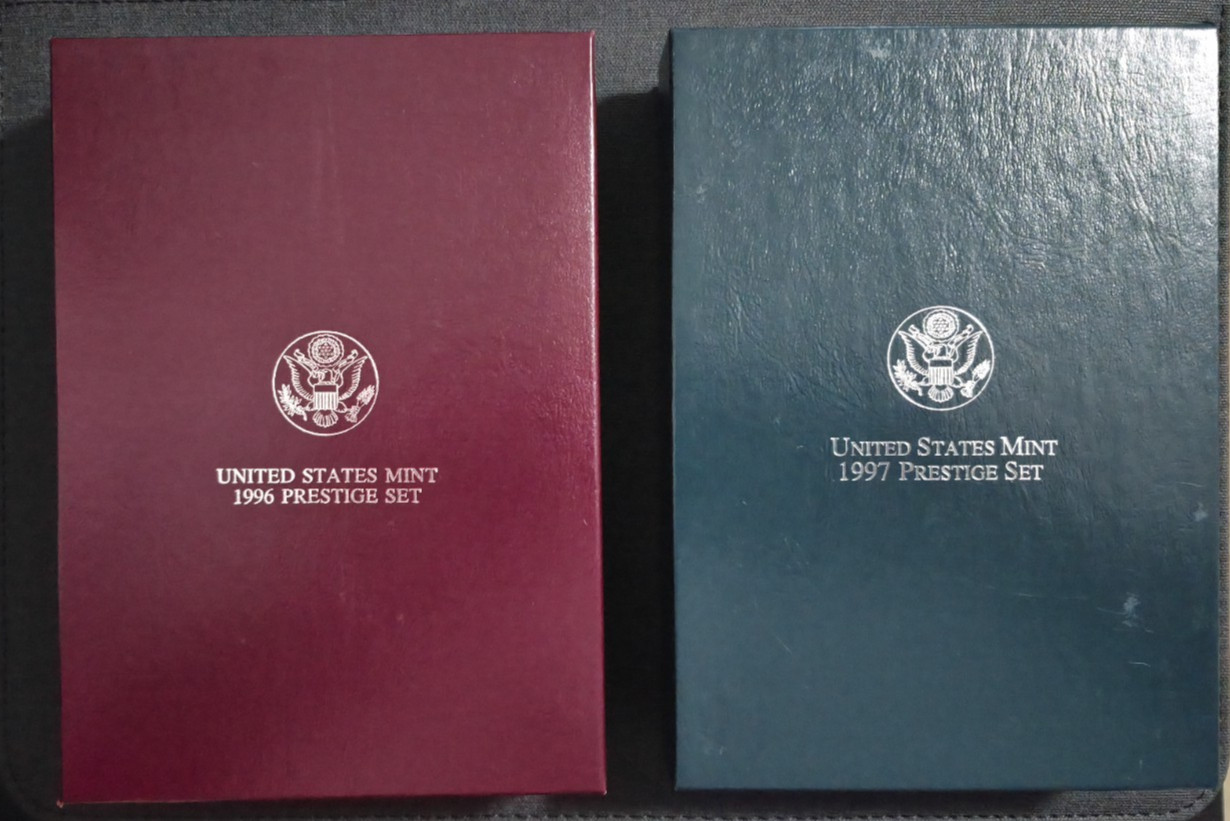 1996 & 1997 US Mint Prestige Proof Sets Complete with Boxes + Carboard + Coa's 1996 & 1997 US Mint Prestige Proof Sets Complete with Boxes + Carboard + Coa's