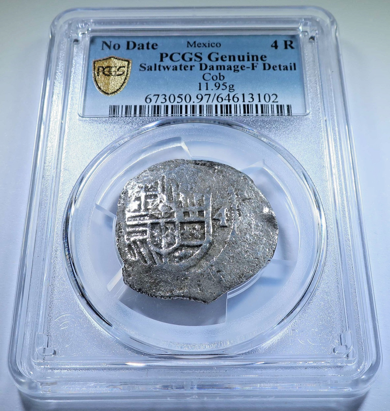 PCGS Shipwreck 1600\'s Spanish Mexico 4 Reales Genuine Colonial Pirate Cob Coin