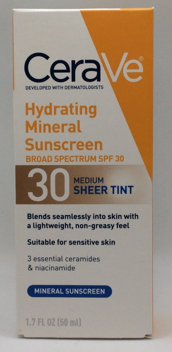 CeraVe Hydrating Mineral Sunscreen SPF 30, Medium Sheer Tint, Exp. 12/2026