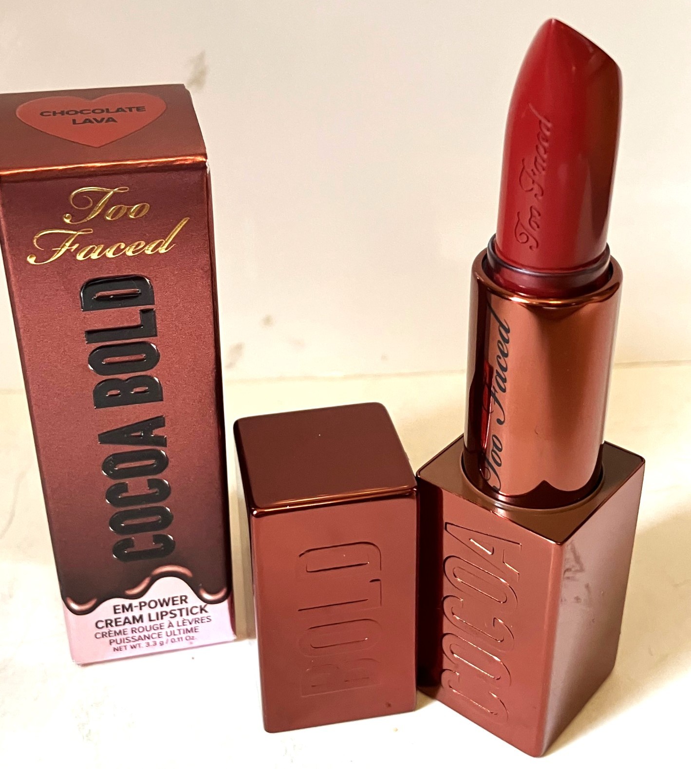 Two Faced ~ Coco Bold EM-POWER Cream Lipstick Chocolate Lava-Nude Full Size NEW Two Faced ~ Coco Bold EM-POWER Cream Lipstick Chocolate Lava-Nude Full Size NEW