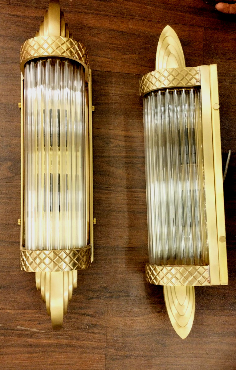1 PC VINTAGE ART DECO GLASS ROD BRASS WALL SCONCE FIXTURE SKYSCRAPER # G21 1 PC VINTAGE ART DECO GLASS ROD BRASS WALL SCONCE FIXTURE SKYSCRAPER # G21