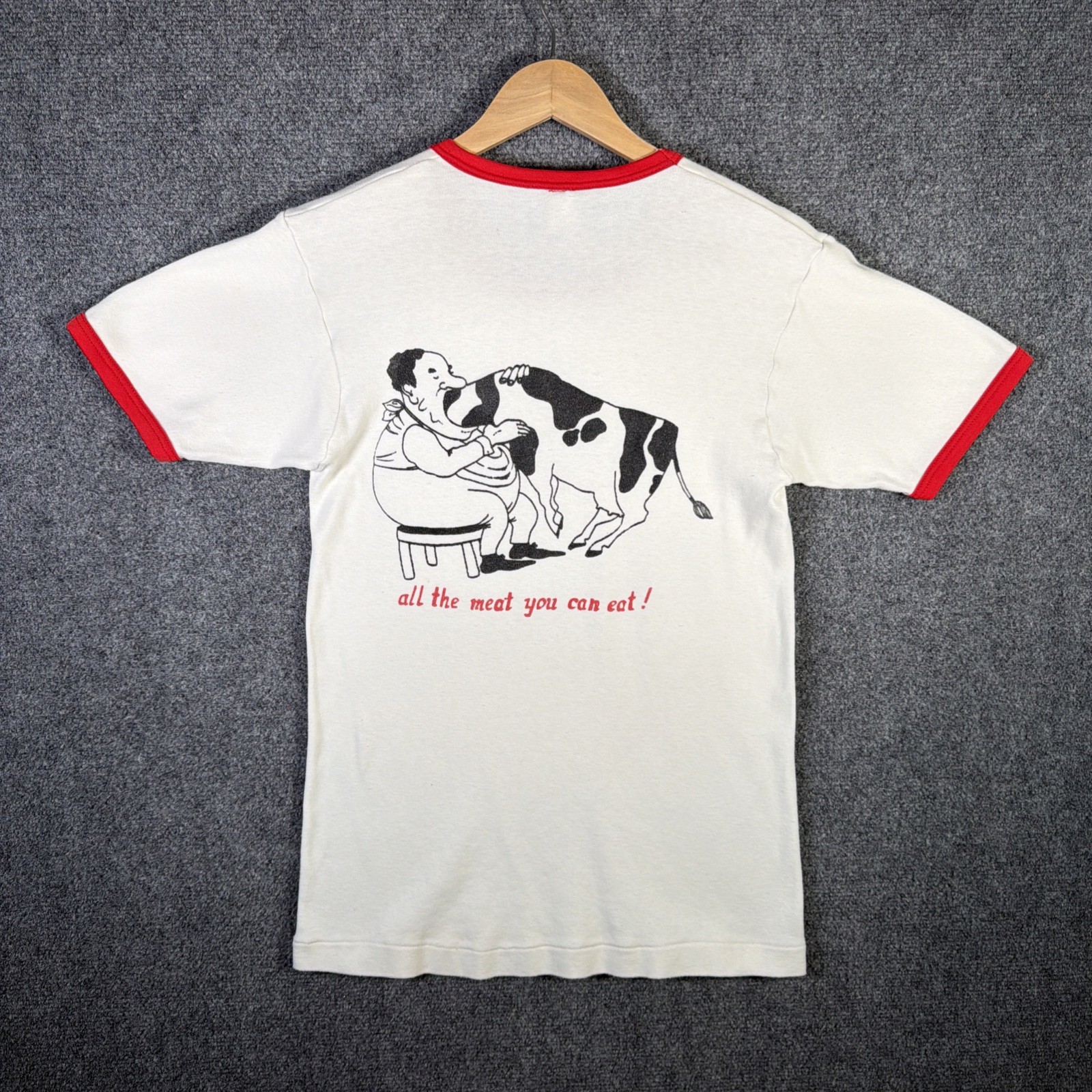 True Vintage Shirt Mens Large White 60s Nairobi Meat Cow Funny Ringer Parody