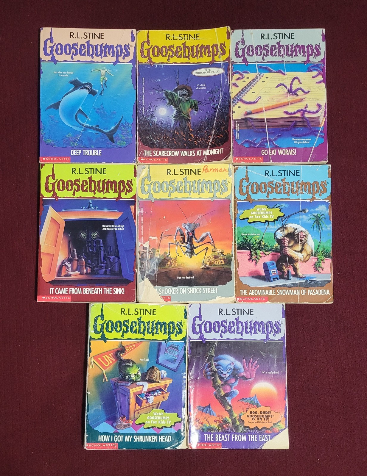 Goosebumps lot of 8 Original 1990\'s Books R. L. Stine rougher condition