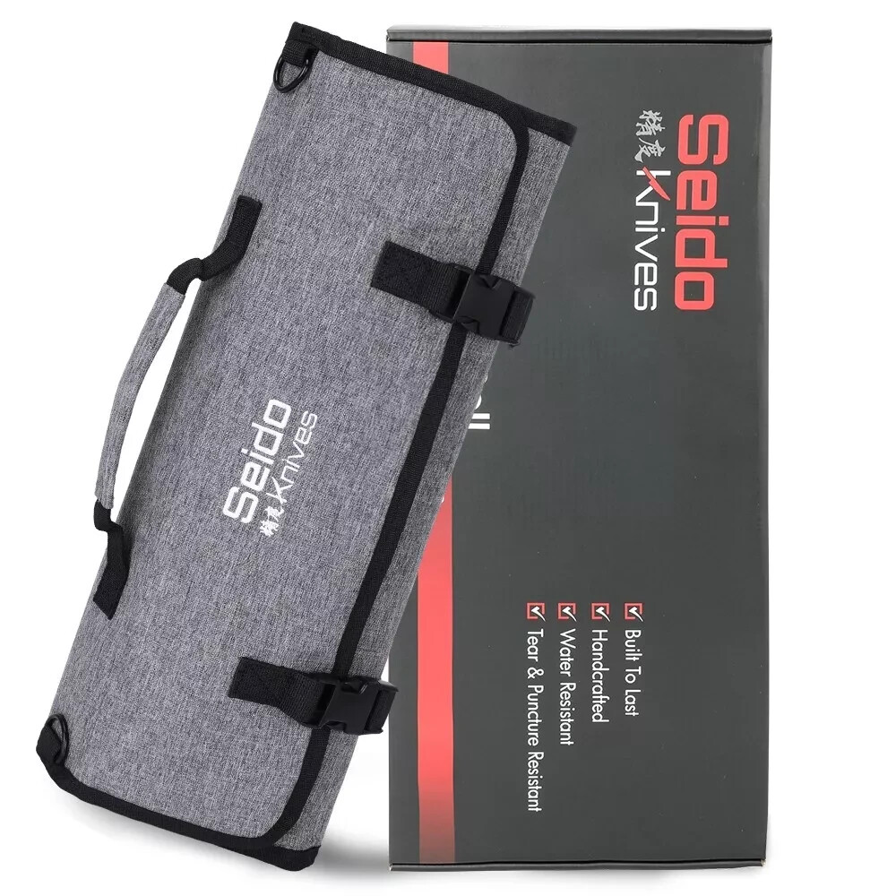 Seido Knives Chef\'s Knife Roll Bag (16 Slots), Waterproof Knife Storage Gray Bag