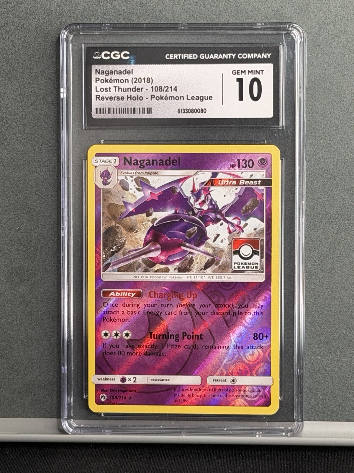 NAGANADEL Eng 2018 POKEMON LEAGUE STAMPED Lost Thunder 108/214 CGC GEM MINT 10 NAGANADEL Eng 2018 POKEMON LEAGUE STAMPED Lost Thunder 108/214 CGC GEM MINT 10