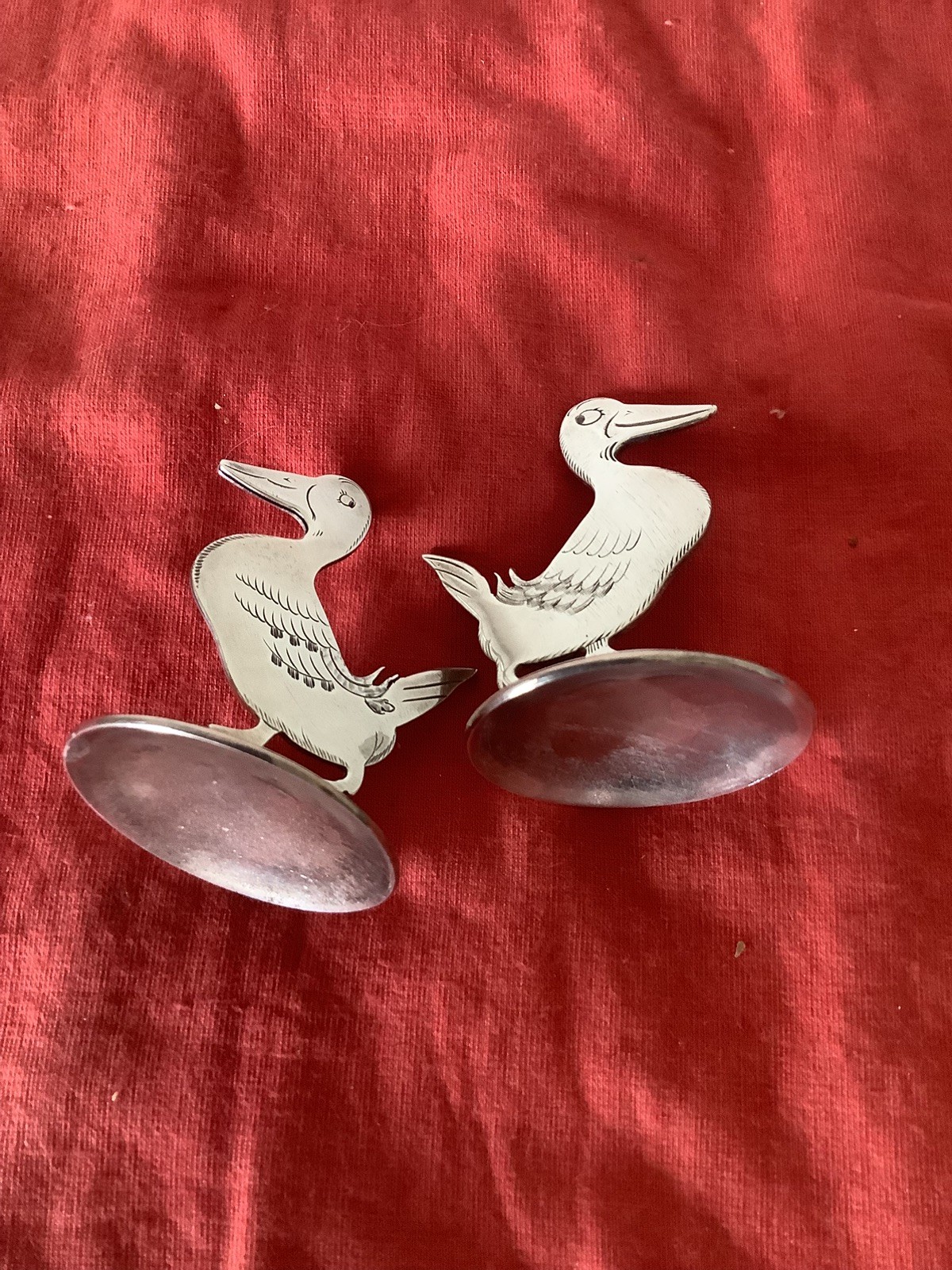 Benjamin Rabier Silver Pair Gideon Duck Menu Card Sampson Mordan Rare Antique