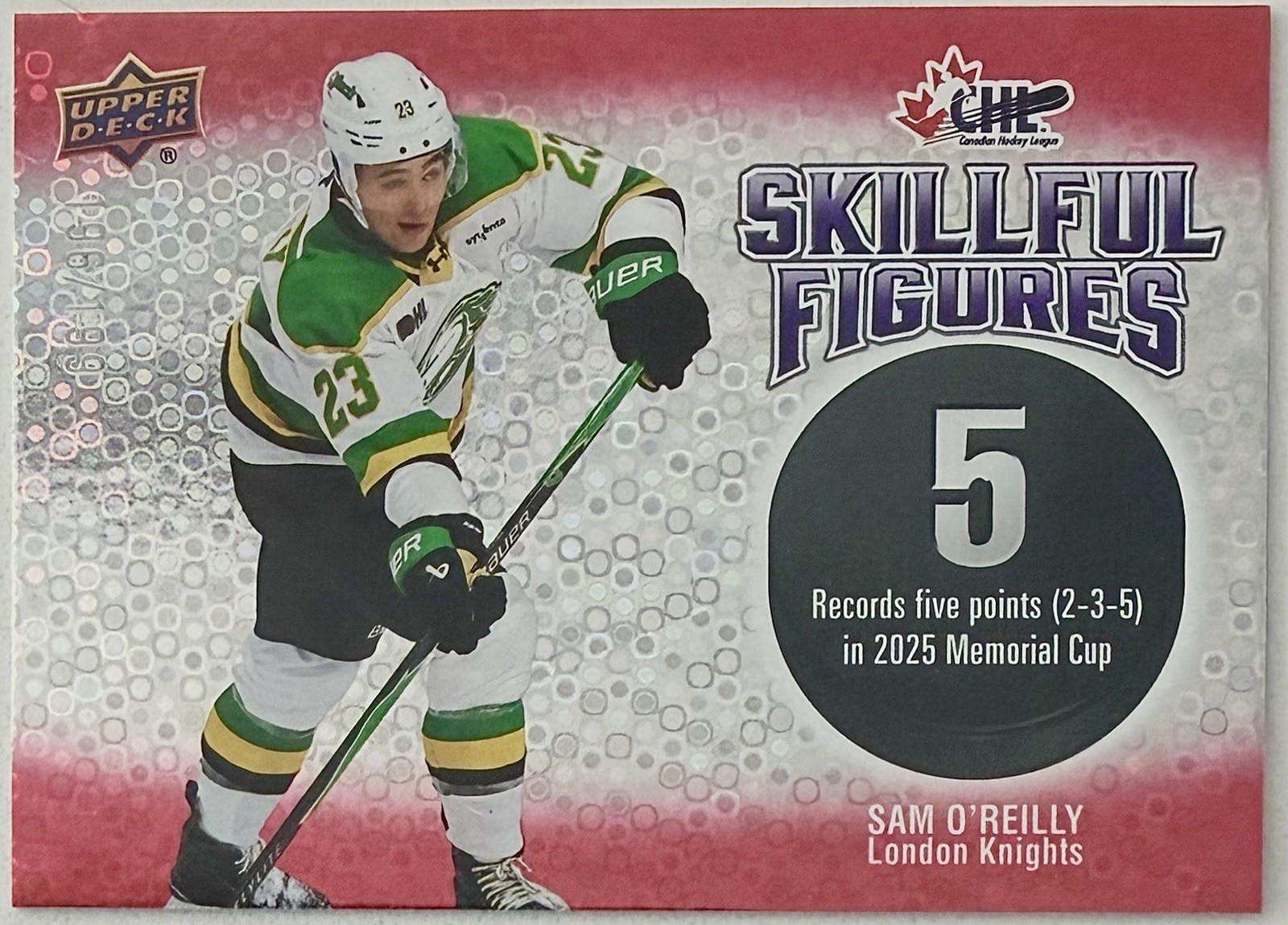 Sam O’Reilly Rookie 2025-26 Upper Deck CHL Skillful Figures #SF-1 Red /199 (RC)