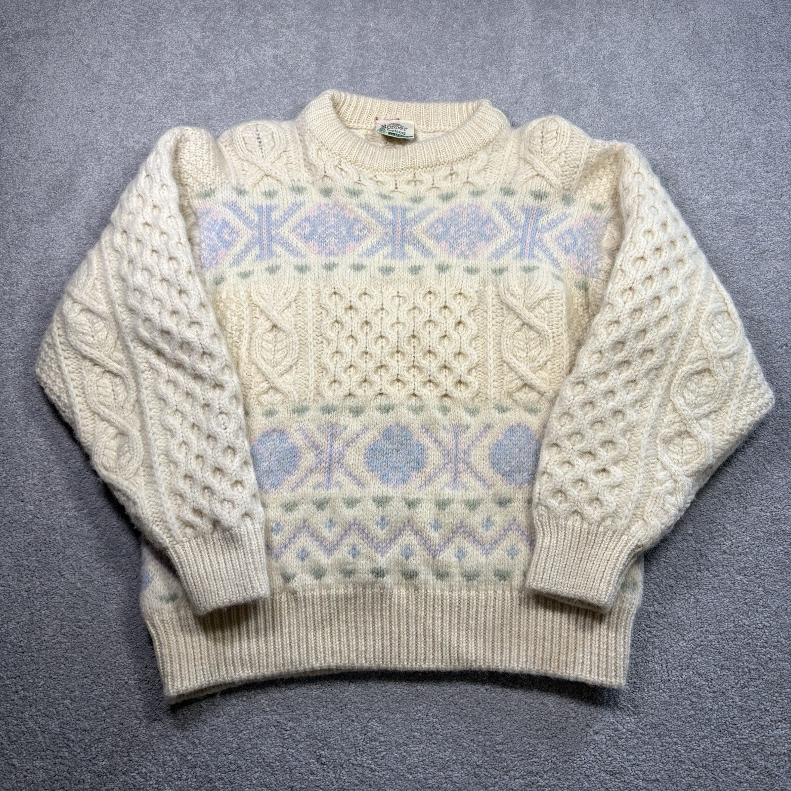 Bonner Of Ireland Fully Fashioned Wool Sweater Chunky Knit Fair Isle Size S/M