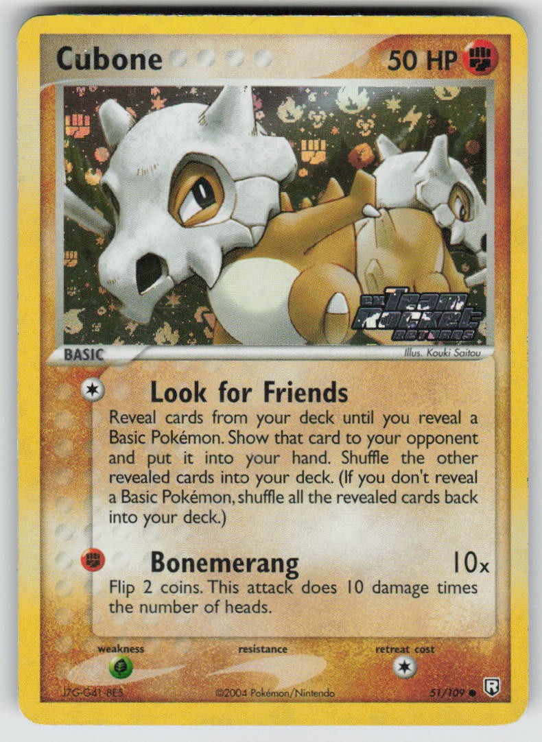 Cubone Reverse Holo 51/109 Common Team Rocket Returns Pokemon LP Cubone Reverse Holo 51/109 Common Team Rocket Returns Pokemon LP