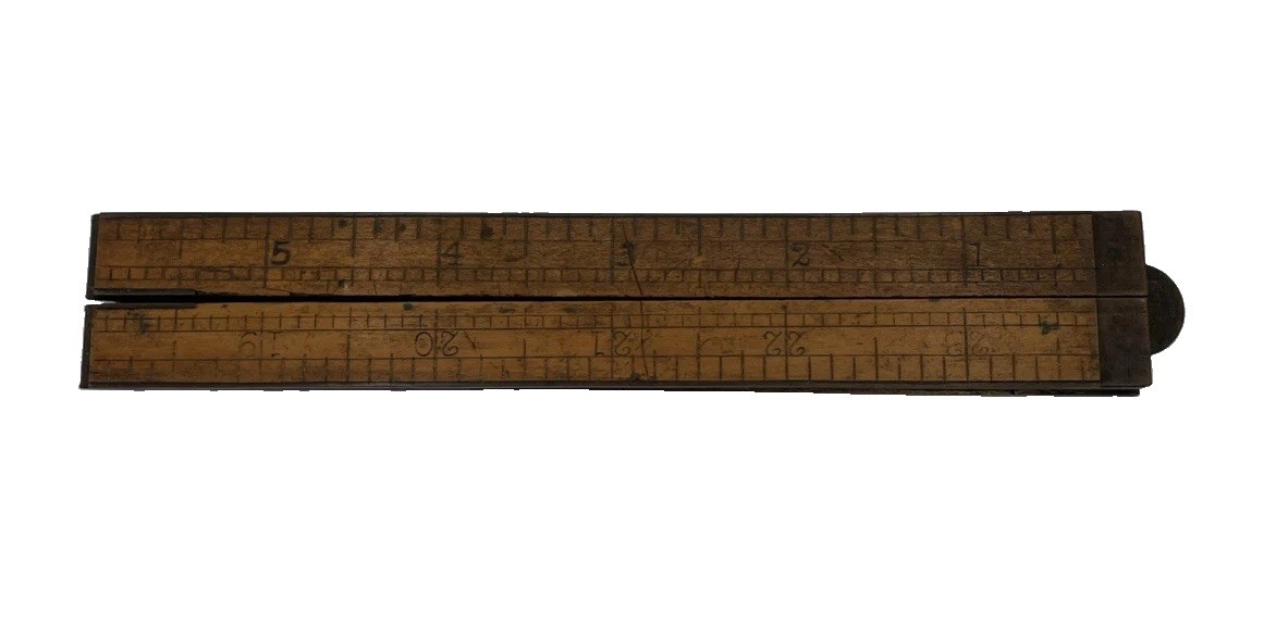 Antique 19th C. Boxwood & Brass Folding Carpenters 24 inch Ruler No#84 Nice