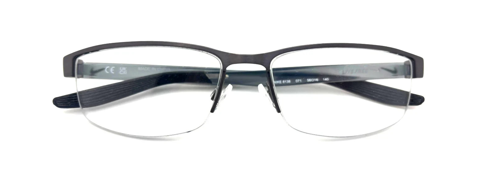 NIKE  8138 071 SQUARE AUTHENTIC UNISEX HALF FIM EYEGLASSES FRAMES 56-16-140