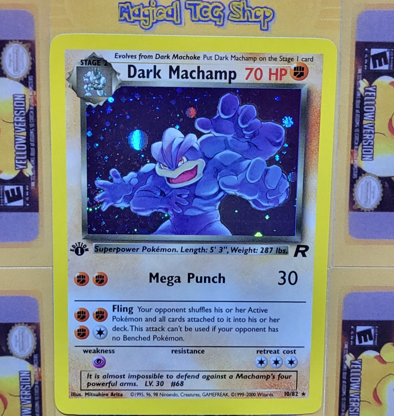 Pokemon Dark Machamp Team Rocket 1st Edition Holo Rare 10/82 Holo Swirl NM