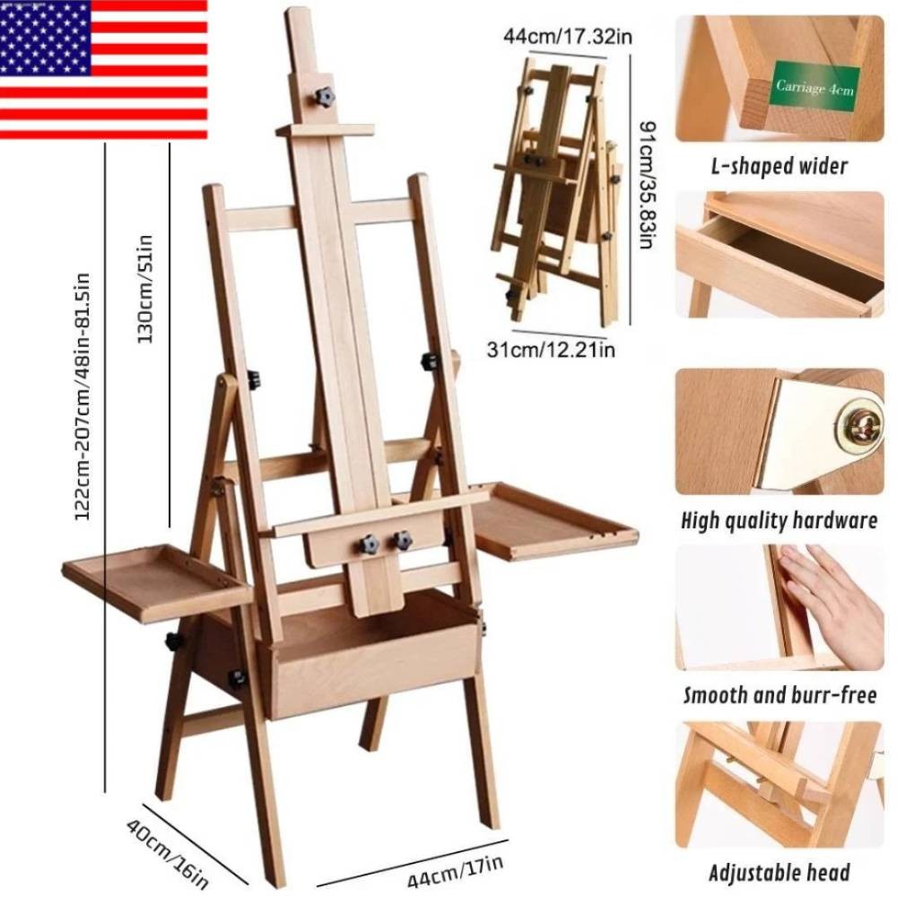 Large Wood H-Frame Easel with Storage Drawer and Palette, Foldable Art Painting Large Wood H-Frame Easel with Storage Drawer and Palette, Foldable Art Painting