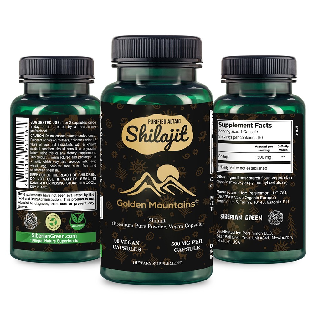 Golden Mountains Shilajit 500mg 90 Caps Pure Authentic Siberian Altai Vegan
