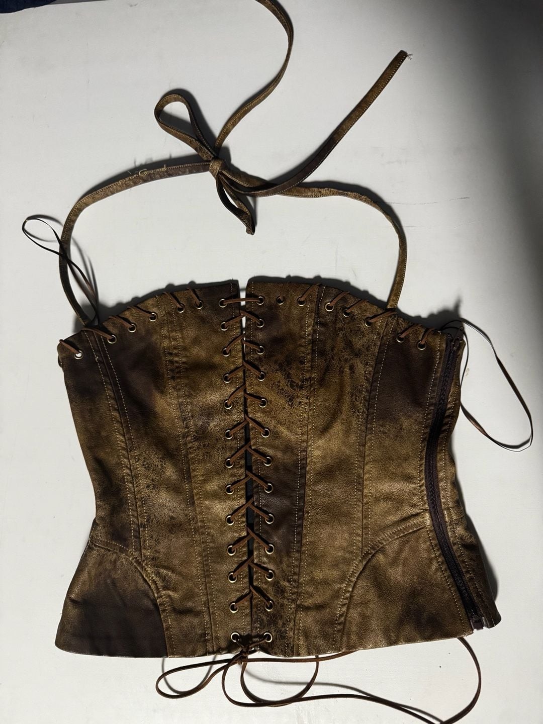 Windsor Brown Faux Leather Lace-Up Halter Corset Top Size S Windsor Brown Faux Leather Lace-Up Halter Corset Top Size S