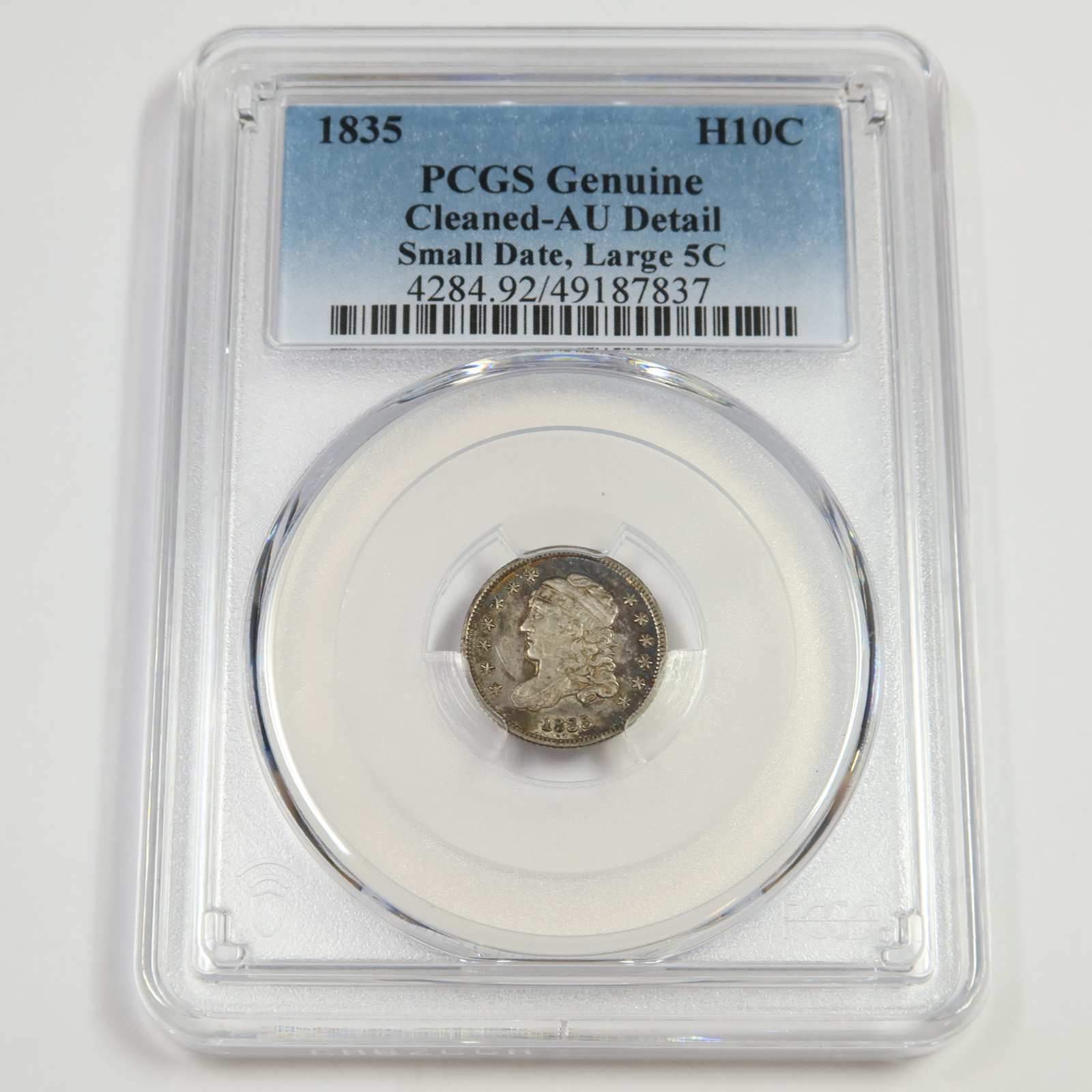 1835 P PCGS AU Detail Small Date Large 5c - Silver Capped Bust Half Dime #49839A