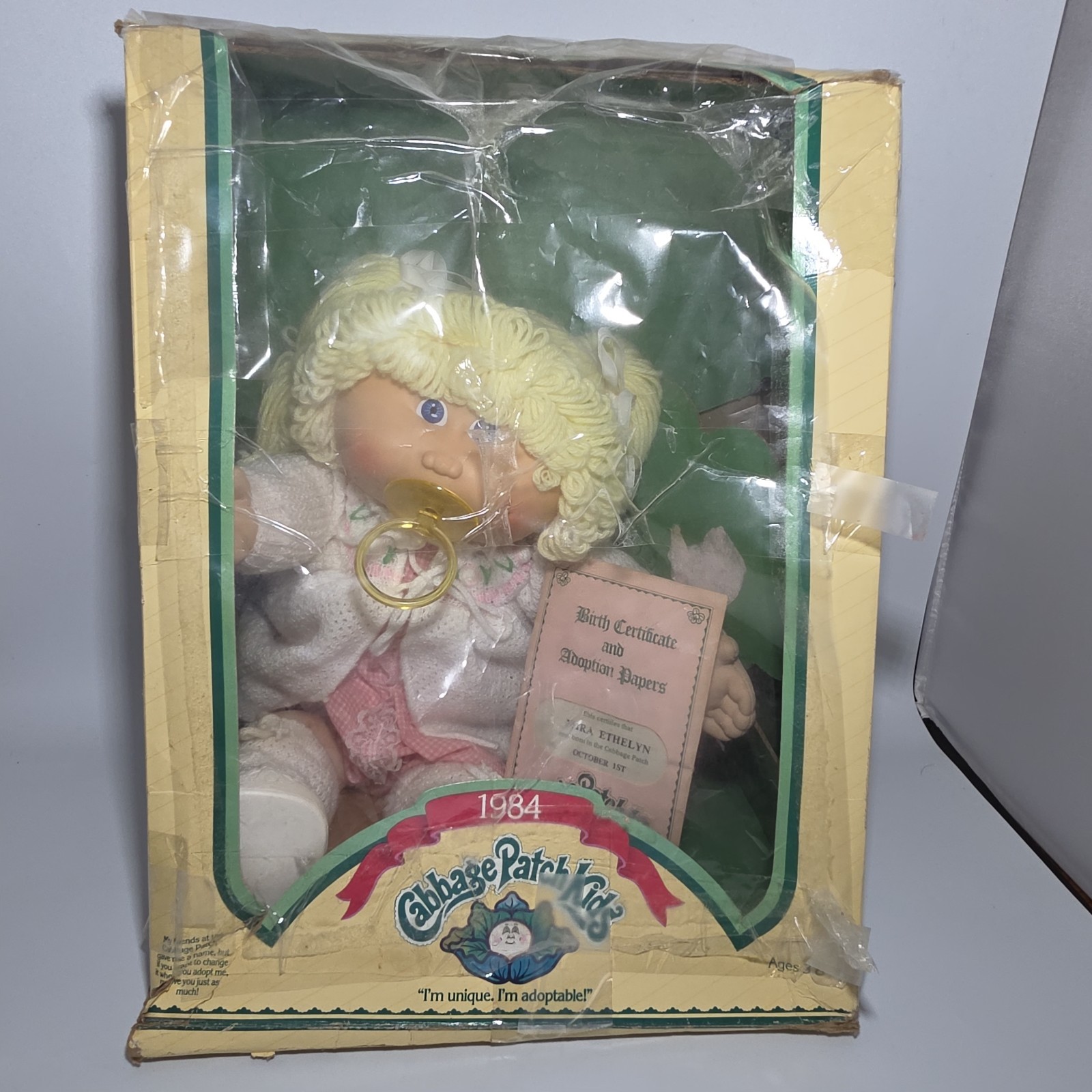 1984 Cabbage Patch Kids Mira Ethelyn Coleco #3900 Doll Box Birth Certificate