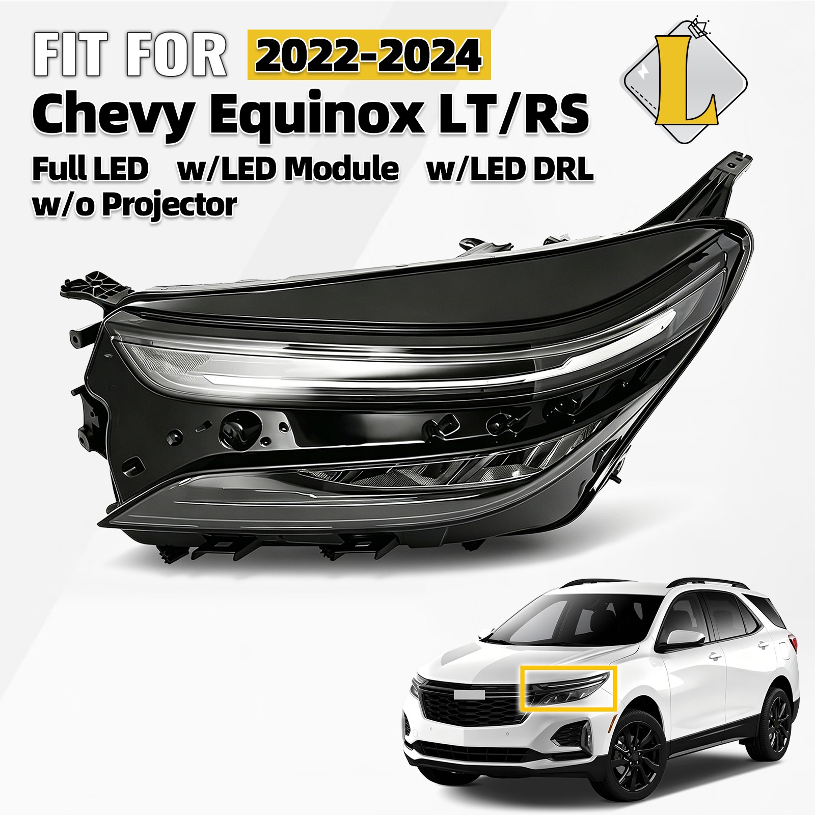 LED Non-Projector Headlight For 2022-2024 Chevy Equinox LT RS W/LED DRL Left