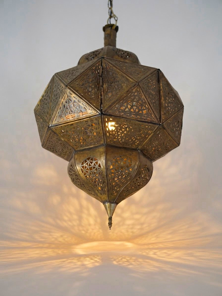 Handmade Moroccan Copper Pendant Light 8-Sided Hanging Lamp Boho Home Decor⁠