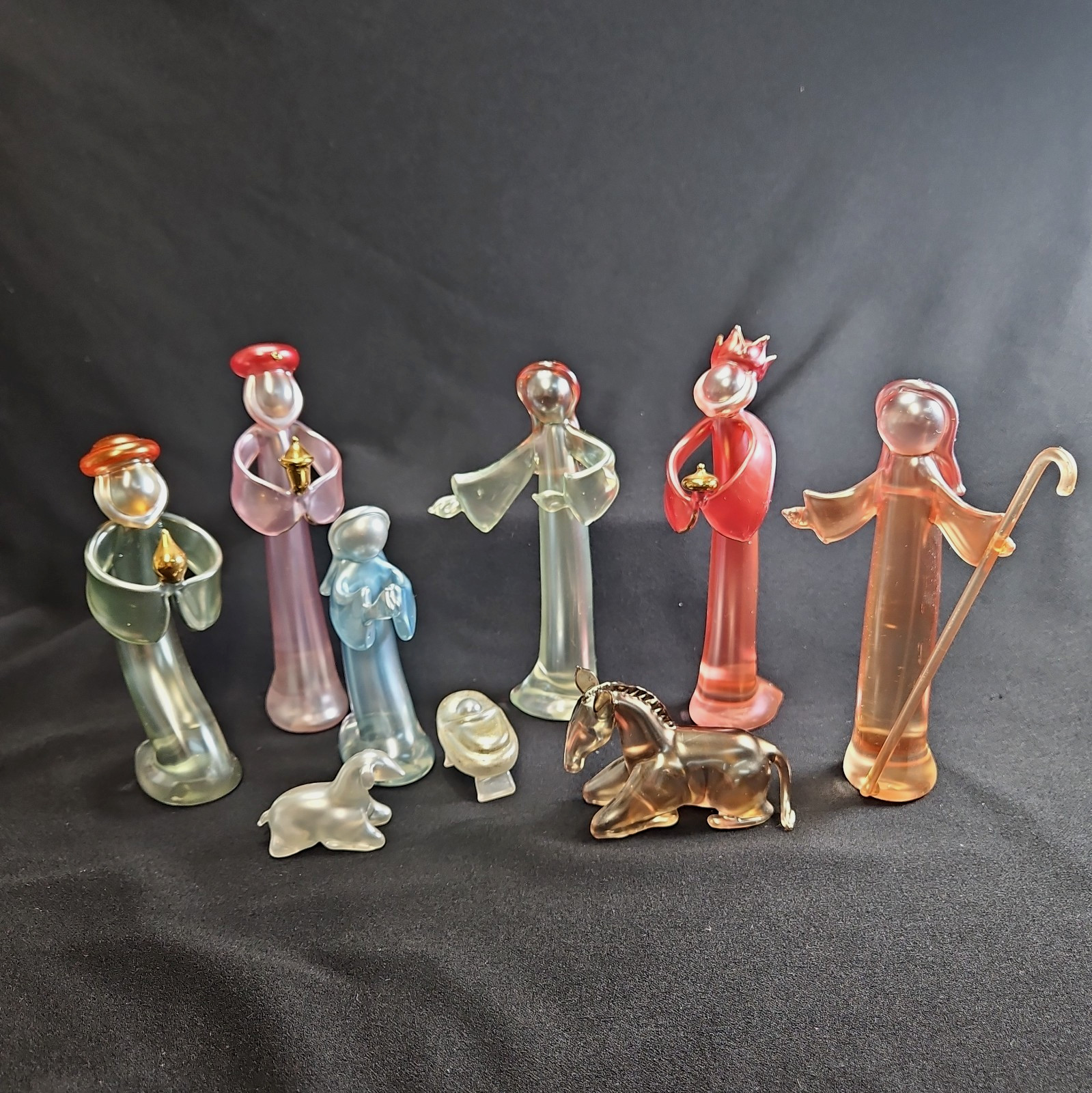 Vintage Murano Style Opalescent Blown Glass Nativity Scene Set 9-Piece Pastel 6\