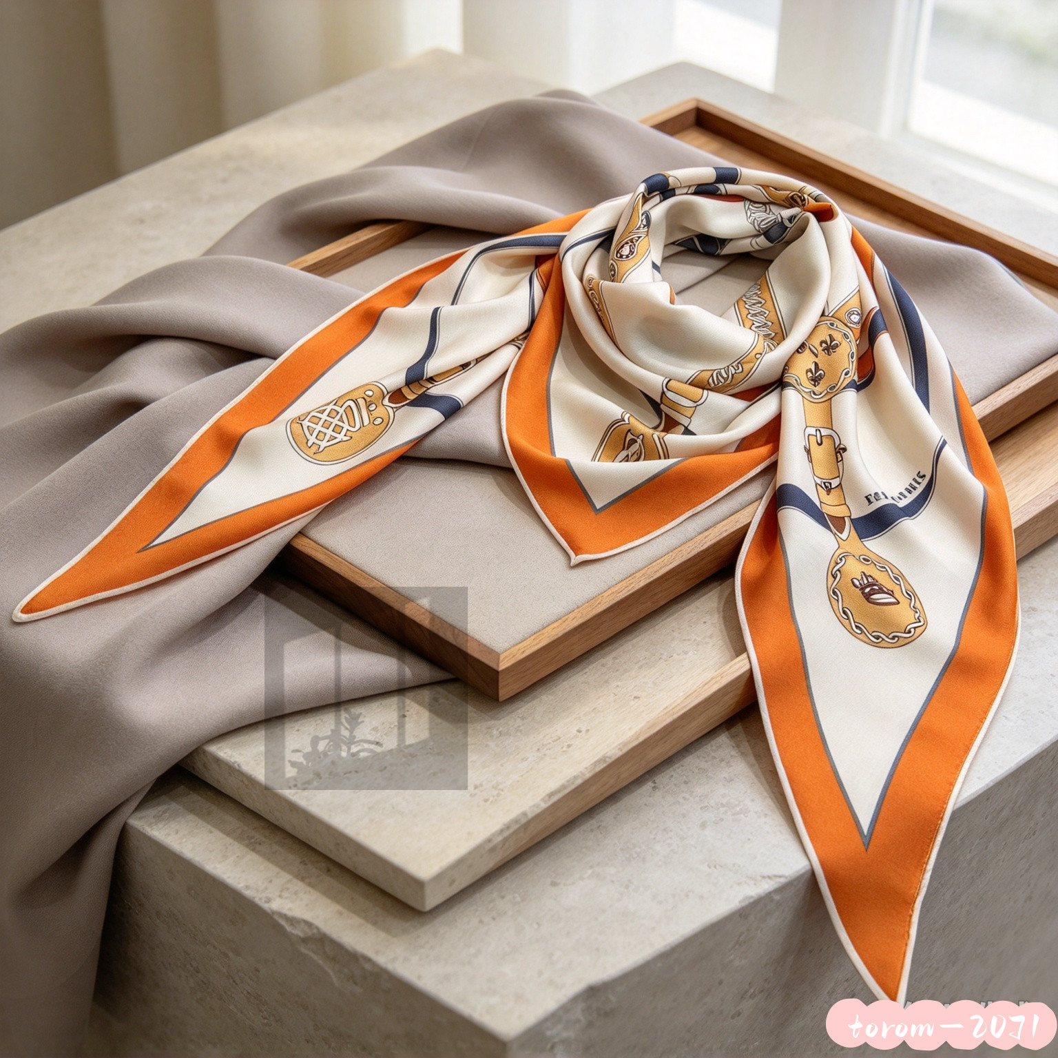 Hermès Women\'s Staying warm in winter Square silk scarf orange 53*53in Hermès Women\'s Staying warm in winter Square silk scarf orange 53*53in