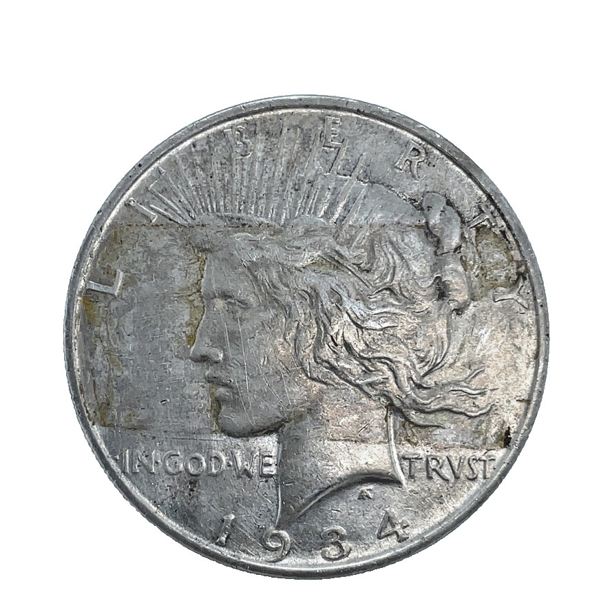 1934 D Micro d Peace Dollar 90% Silver $1 U.S Coin #232 - Some Scratches