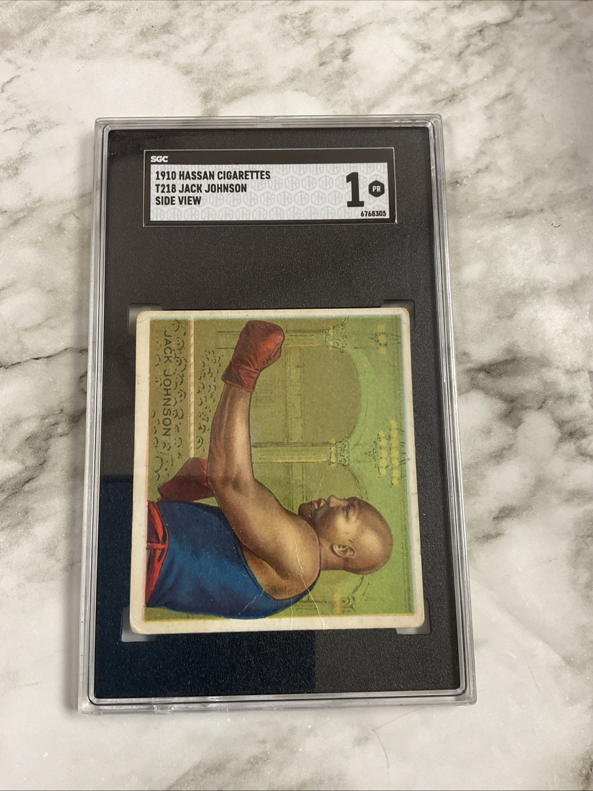 Jack Johnson 1910 Hassan Cigarettes Side View #T218 SGC 1 Freshly Graded Jack Johnson 1910 Hassan Cigarettes Side View #T218 SGC 1 Freshly Graded