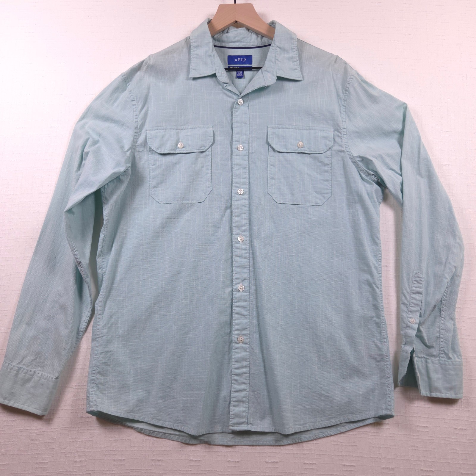 Apt. 9 Premier Flex Mens Large Slim Fit Button Down Shirt Mint Green Long Sleeve Apt. 9 Premier Flex Mens Large Slim Fit Button Down Shirt Mint Green Long Sleeve