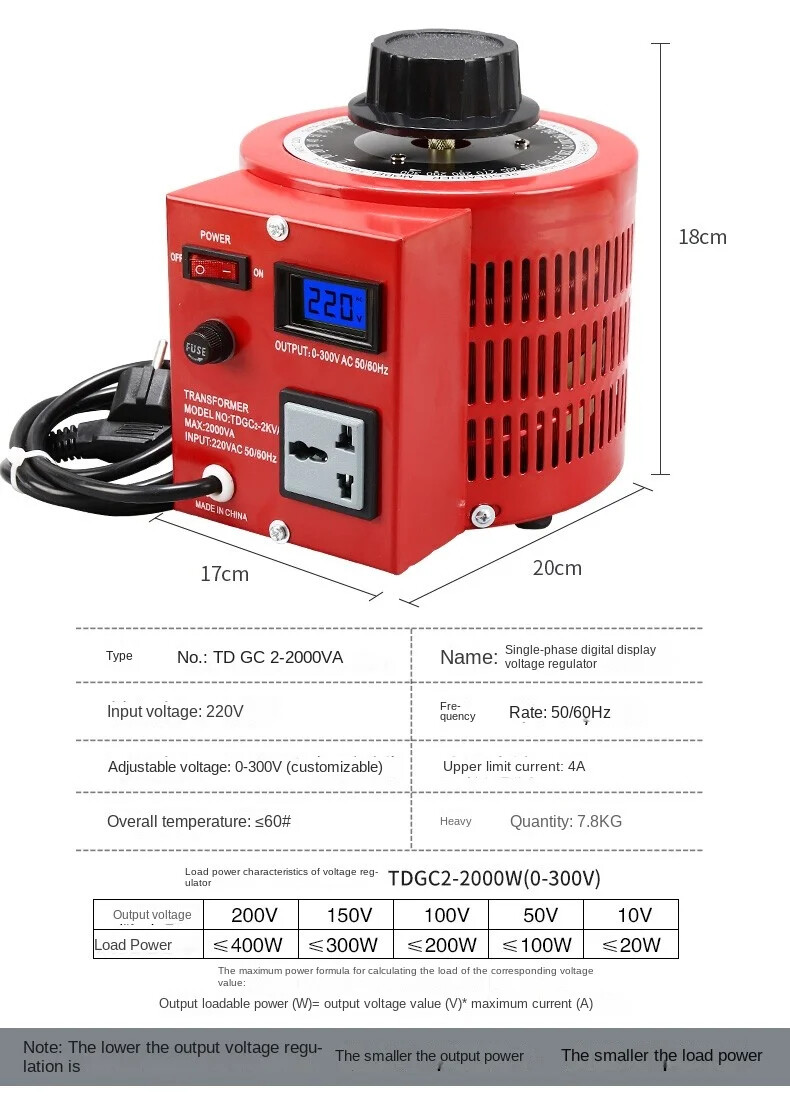 220V 1000VA/2000VA Single Phase Max 0-300v 5 Amp Variac Variable Transformer