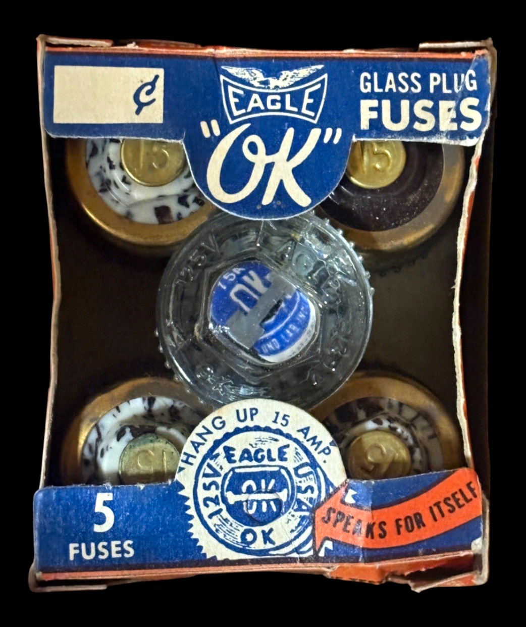Vintage NoS Eagle OK Glass Plug Fuse 15A 125V AC Fast-Acting, 5 Pack MPN 690 Vintage NoS Eagle OK Glass Plug Fuse 15A 125V AC Fast-Acting, 5 Pack MPN 690