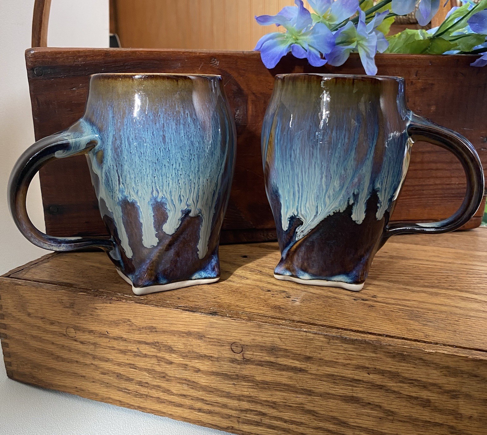 Lot of 2 Bill Campbell Studio Art Drip Glaze Brown/Blue Pottery Mugs Lot of 2 Bill Campbell Studio Art Drip Glaze Brown/Blue Pottery Mugs