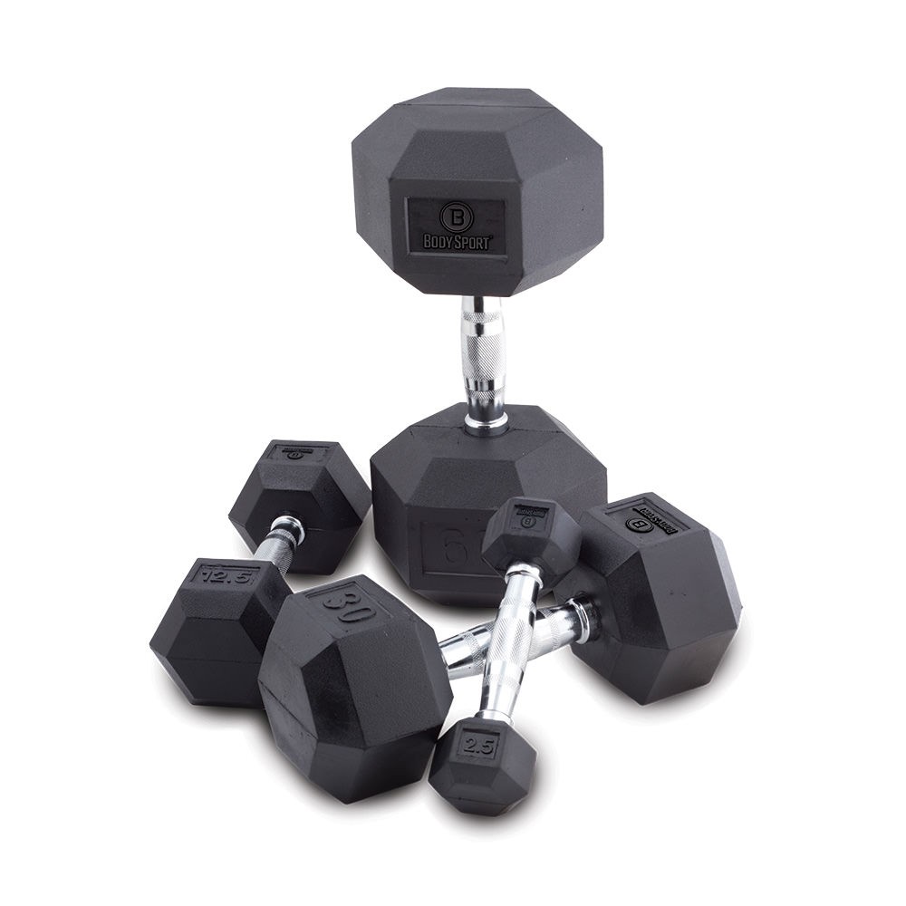 BODY SPORT RUBBER ENCASED HEX DUMBBELL, 45 LBS. BODY SPORT RUBBER ENCASED HEX DUMBBELL, 45 LBS.