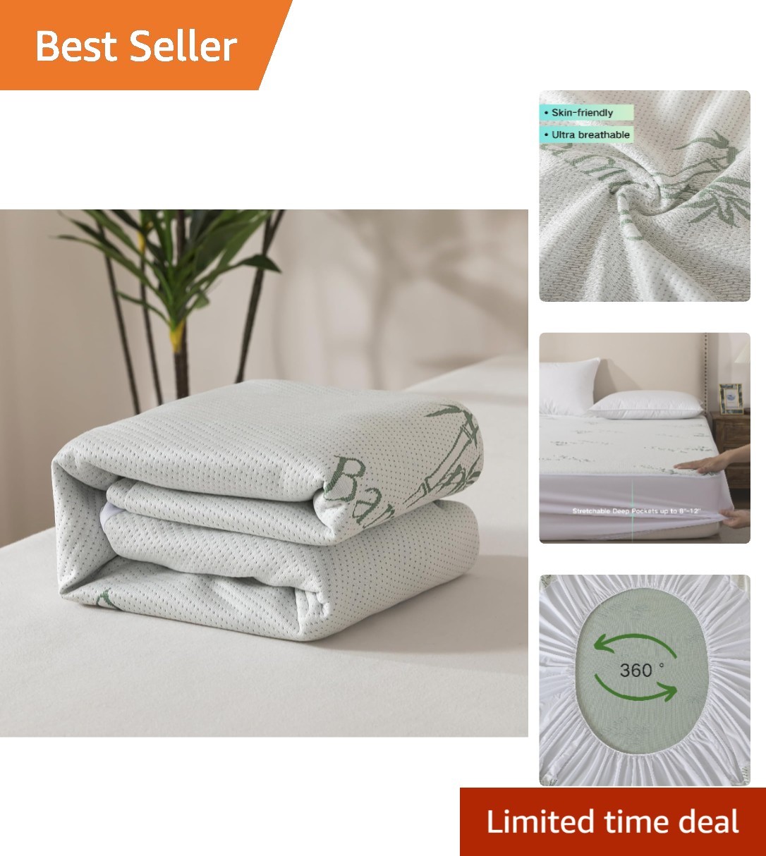 Soft & Breathable Bamboo Mattress Topper Protector - Full Size, Cozy Comfort