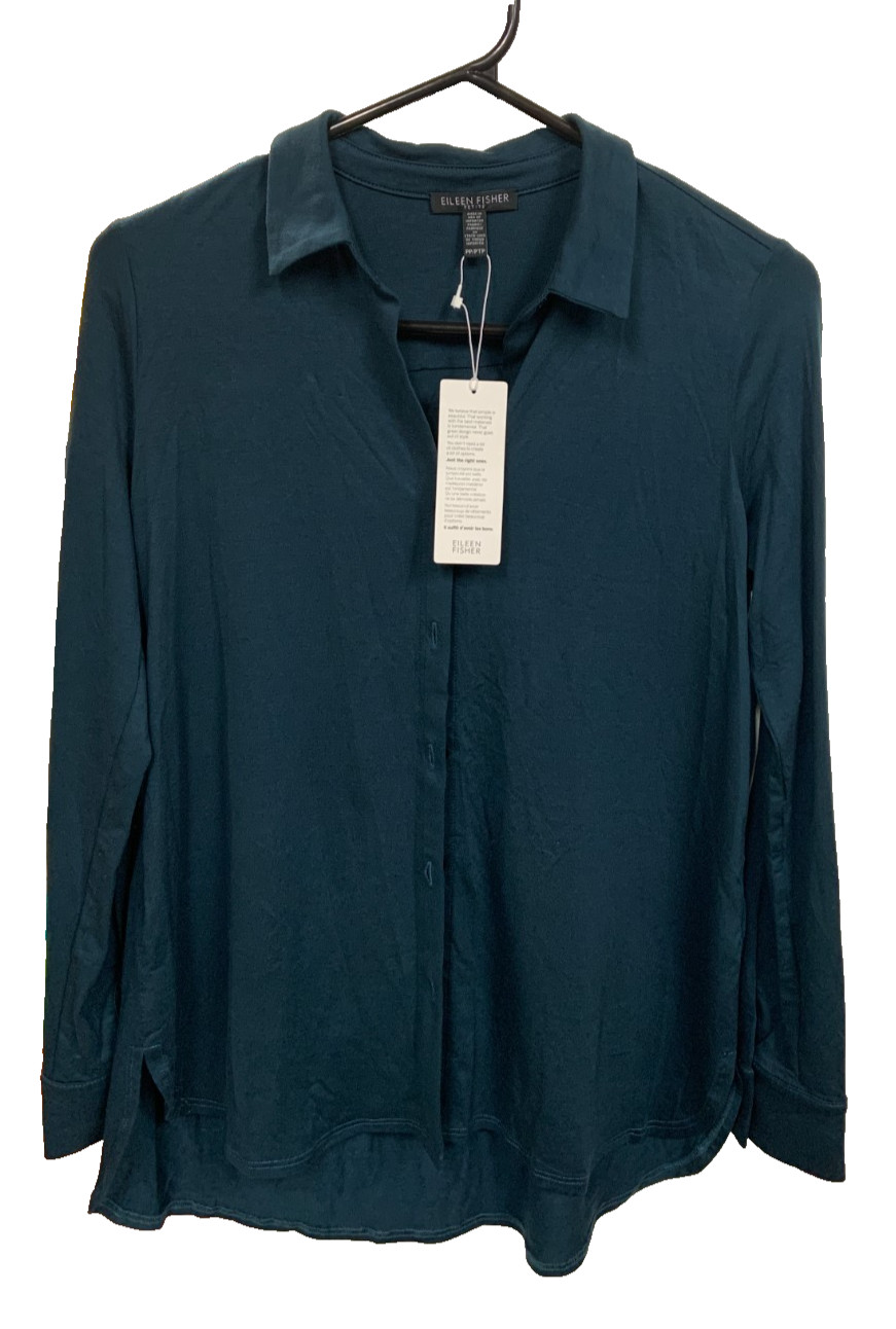 Eileen Fisher Petite PP Black Tencel Lyocell Stretch Long Button Top NWT Eileen Fisher Petite PP Black Tencel Lyocell Stretch Long Button Top NWT