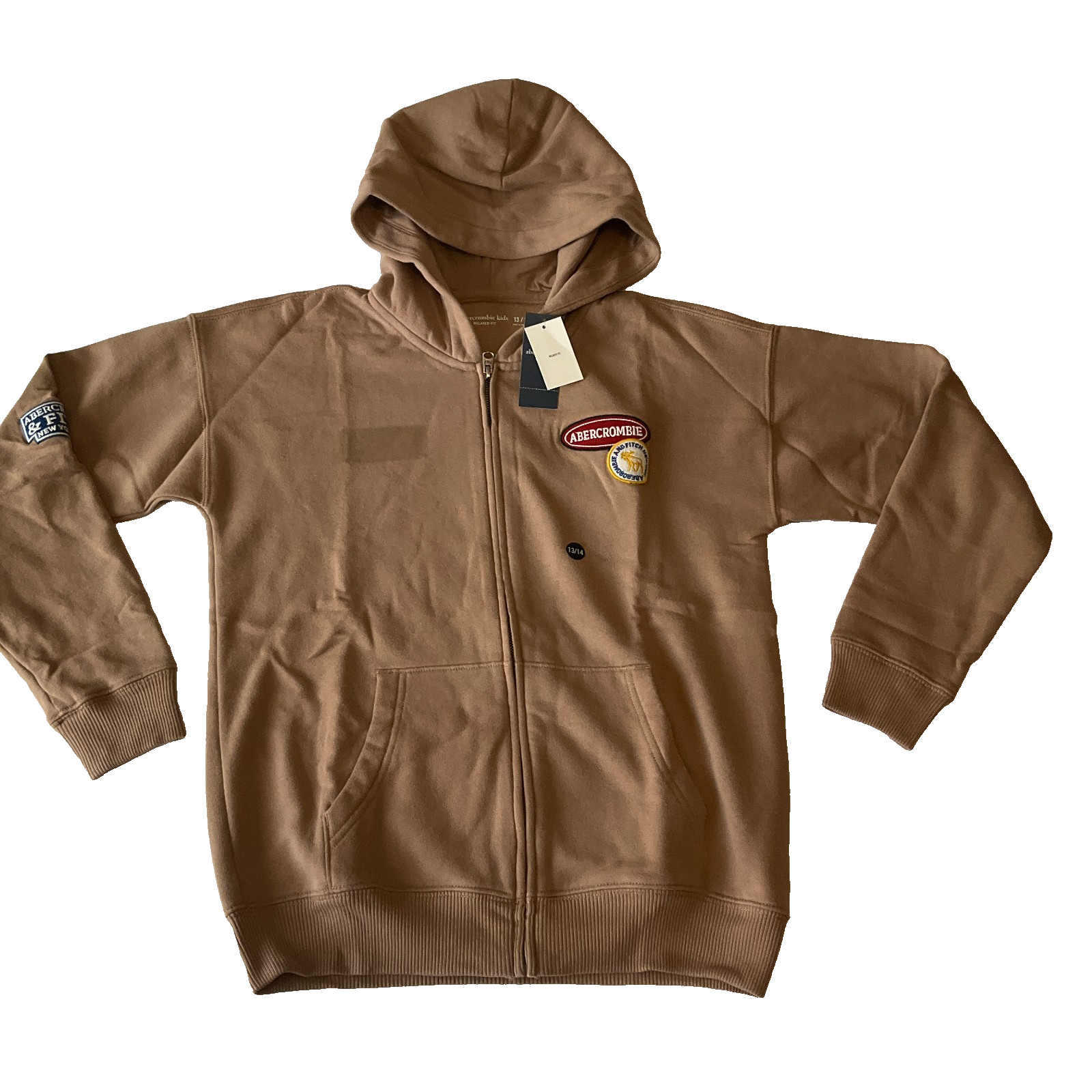 Abercrombie Kids Full Zip Hoodie Size 13/14 Brown Relaxed Fit Stretch Patch Logo Abercrombie Kids Full Zip Hoodie Size 13/14 Brown Relaxed Fit Stretch Patch Logo