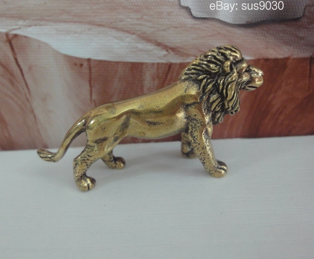 Solid Brass Lion Figurine Sculpture Vintage Shelf Decor Solid Brass Lion Figurine Sculpture Vintage Shelf Decor