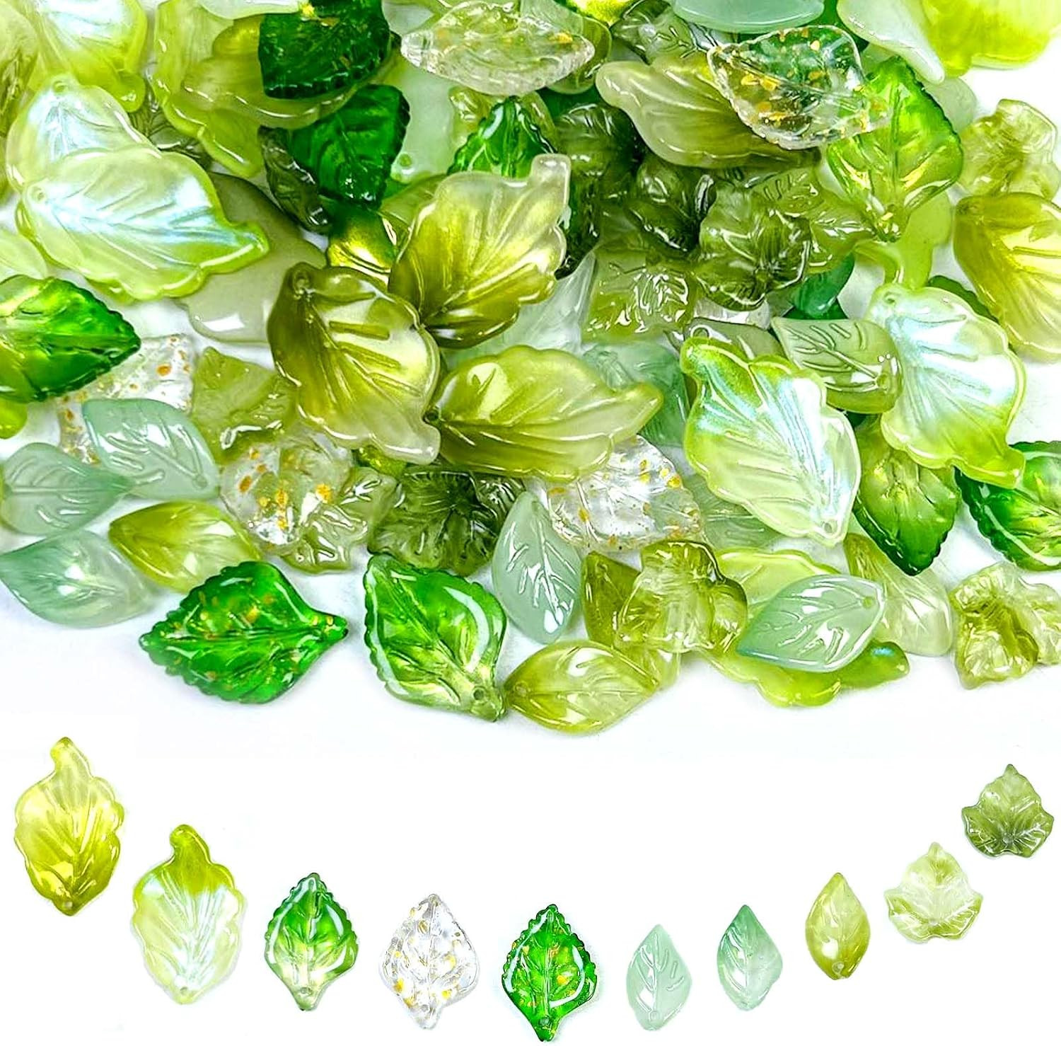 112Pcs Glass Leaf Beads for Jewelry Making, Green Leaf Crystal Beads for Beaded 112Pcs Glass Leaf Beads for Jewelry Making, Green Leaf Crystal Beads for Beaded