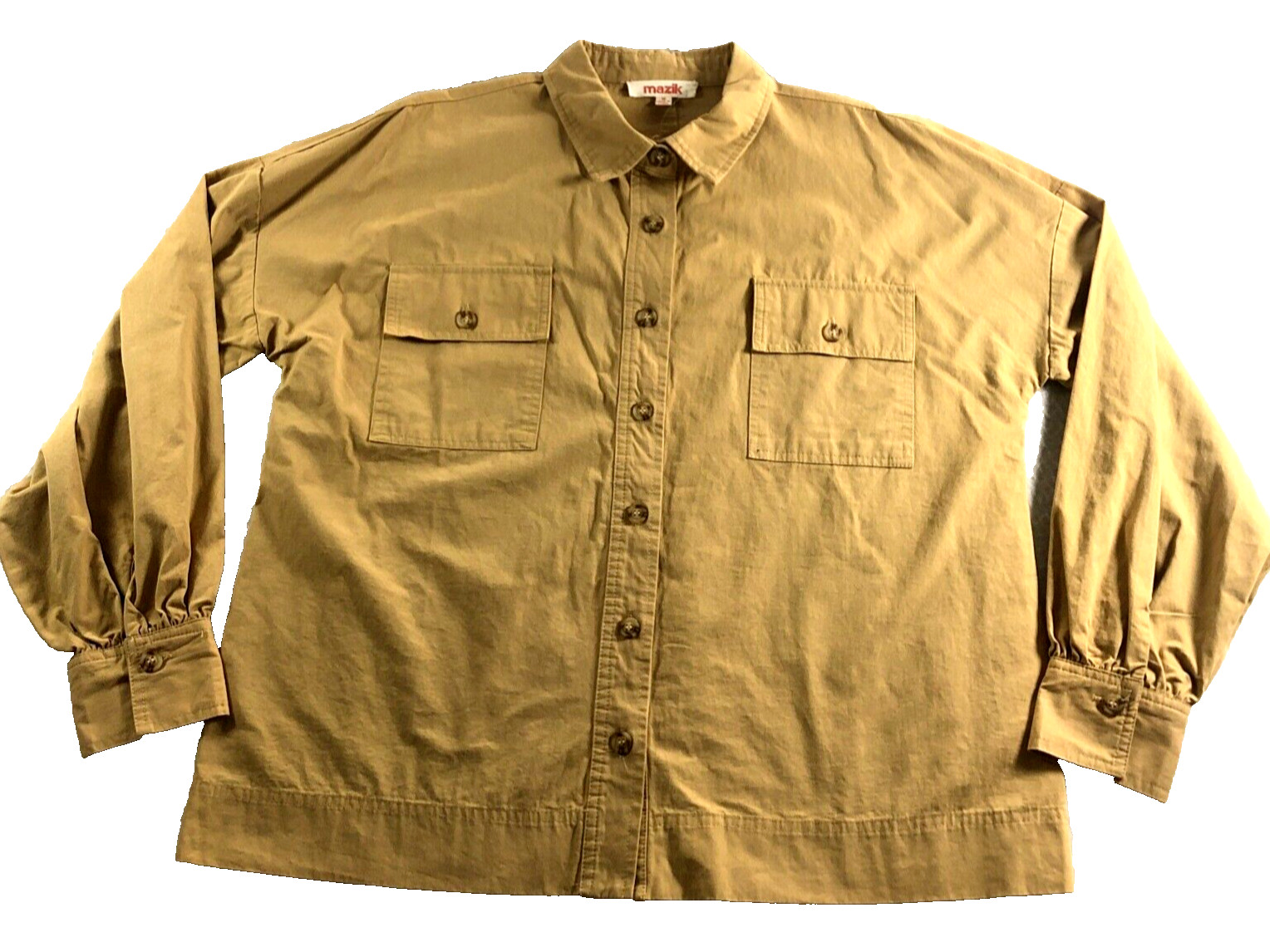 Mazik Womens Top Sz M Mustard Button Up Long Sleeve Collared Chest Pockets NWT
