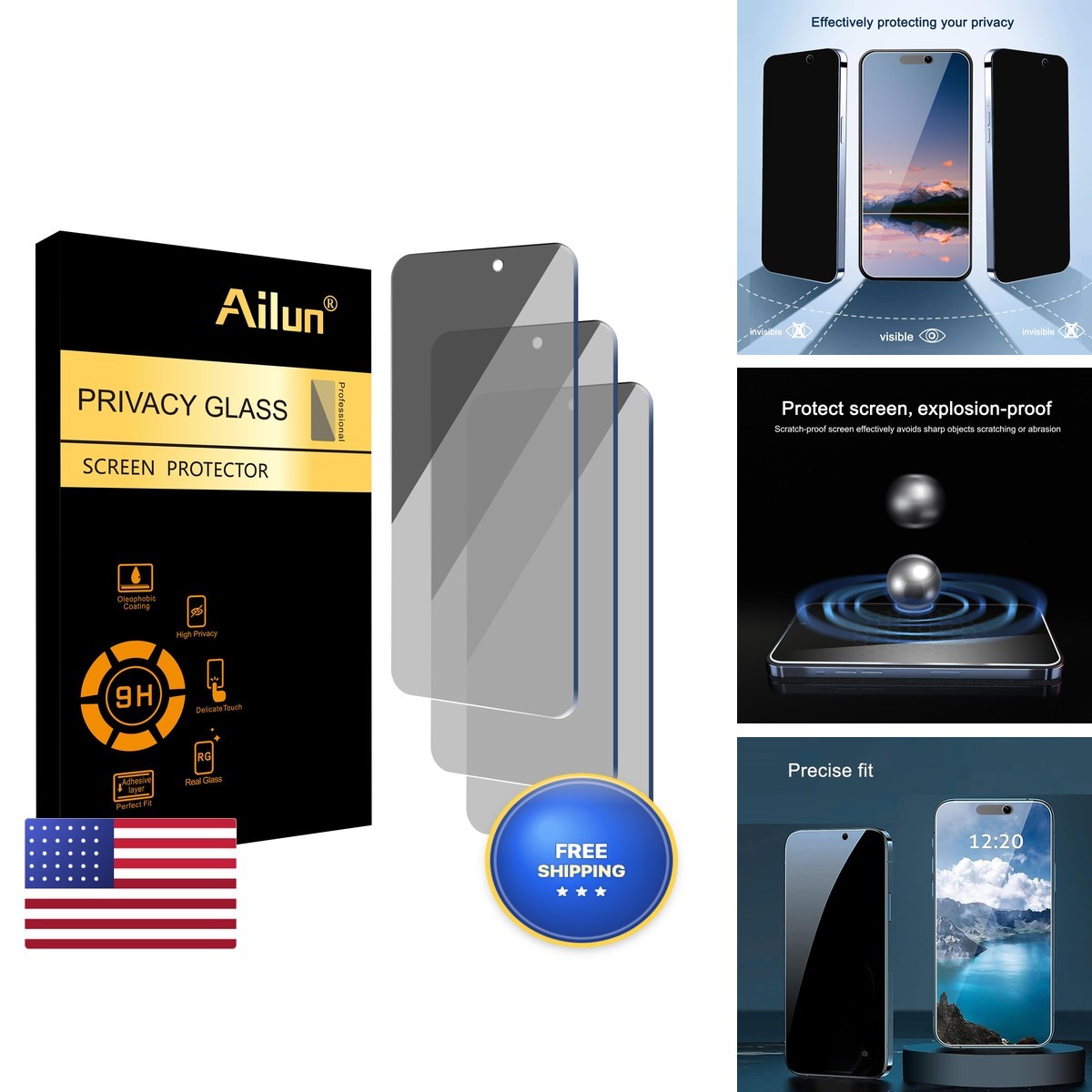 Ailun Privacy Screen Protector for iPhone 16/15/15 Pro
