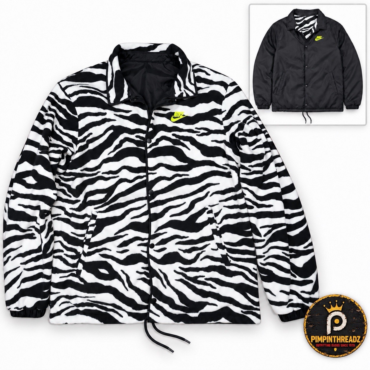 Nike Snap Jacket Mens Medium Reversible Zebra Fleece DT Max 96 Black Volt NWT