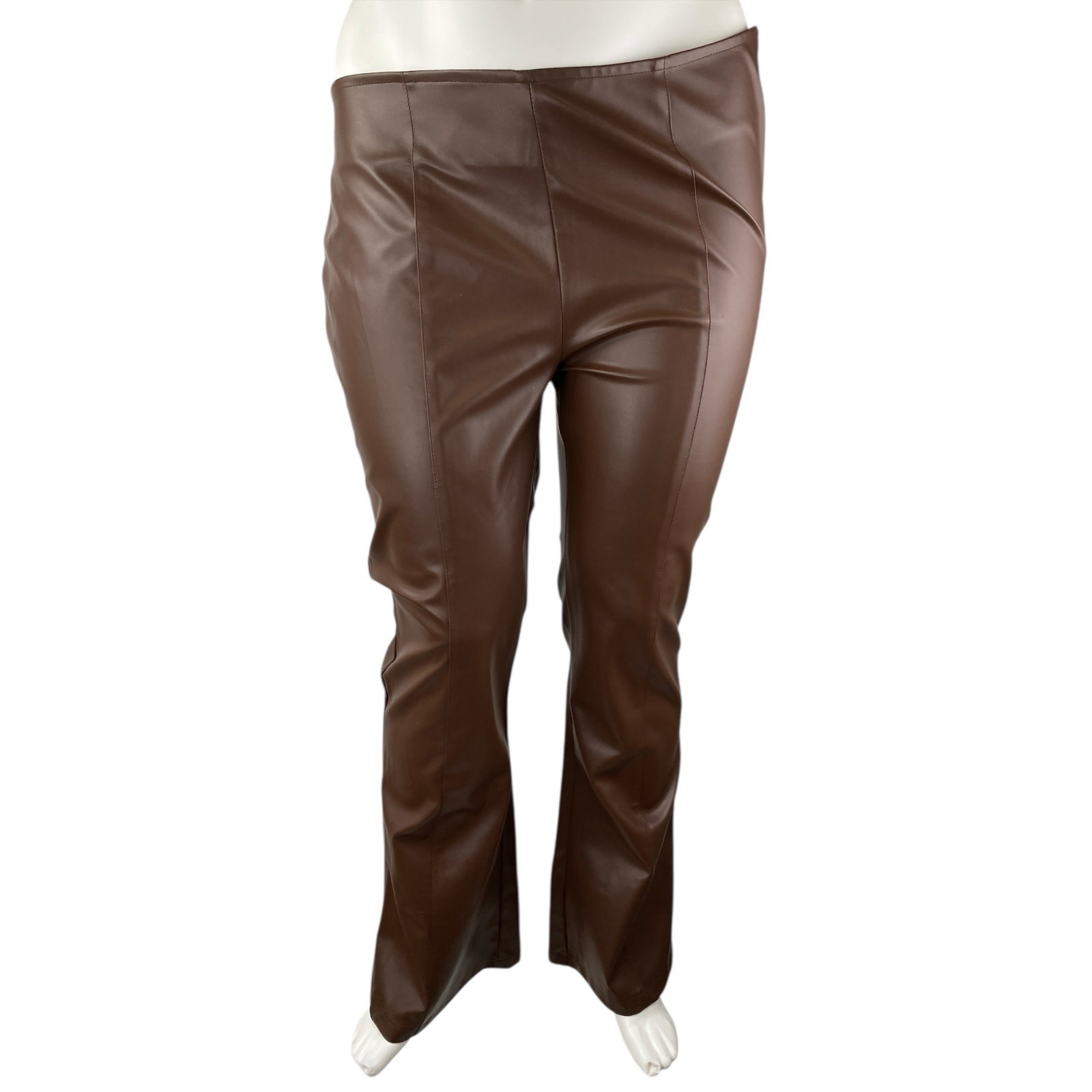 Heartbreak Women\'s Brown Faux Leather Vegan Flare Bootcut Trousers Pants XXL