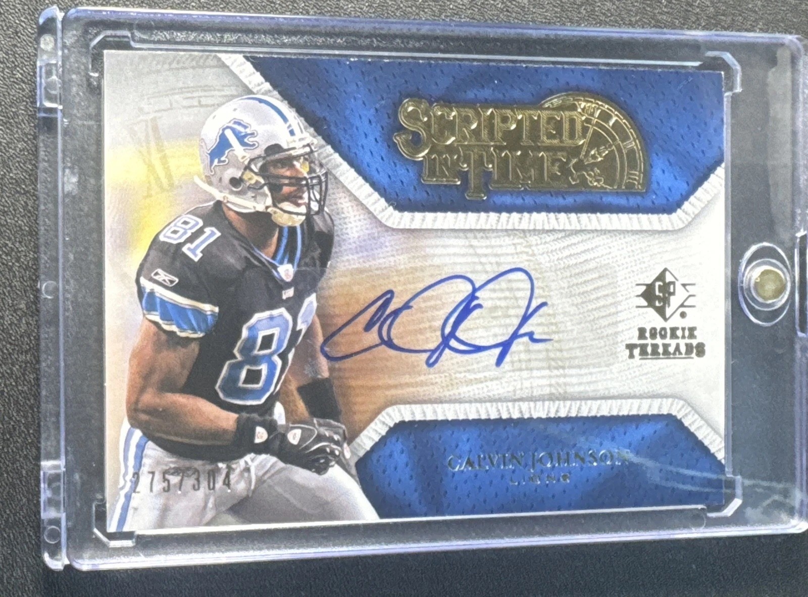 2008 SP Rookie Threads - Scripted in Time Calvin Johnson #ST-CA /304 (AU) 2008 SP Rookie Threads - Scripted in Time Calvin Johnson #ST-CA /304 (AU)