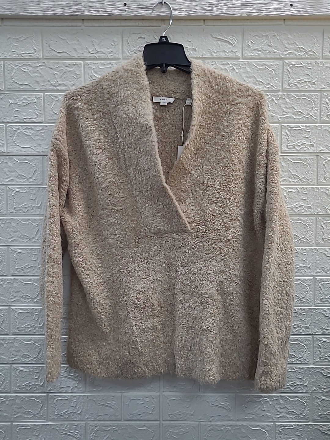 New Vince Crimped Shawl Sweater Oatmeal Size Large