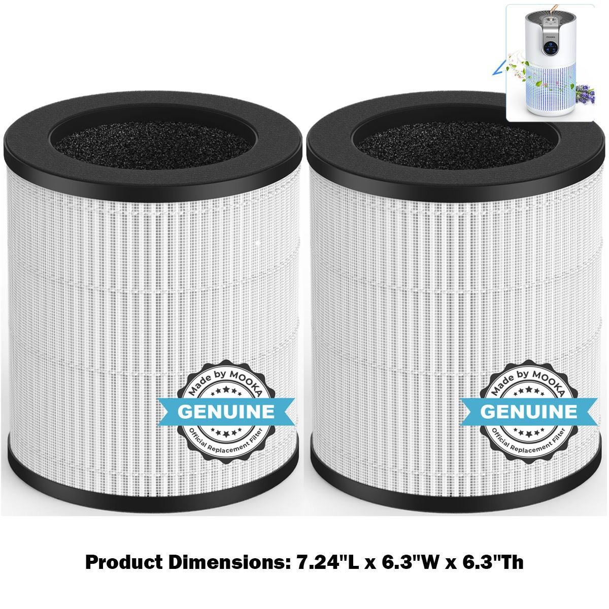 2 Packs True Hepa Air Purifier Replacement Filter Fit for MOOKA M03 7.24\