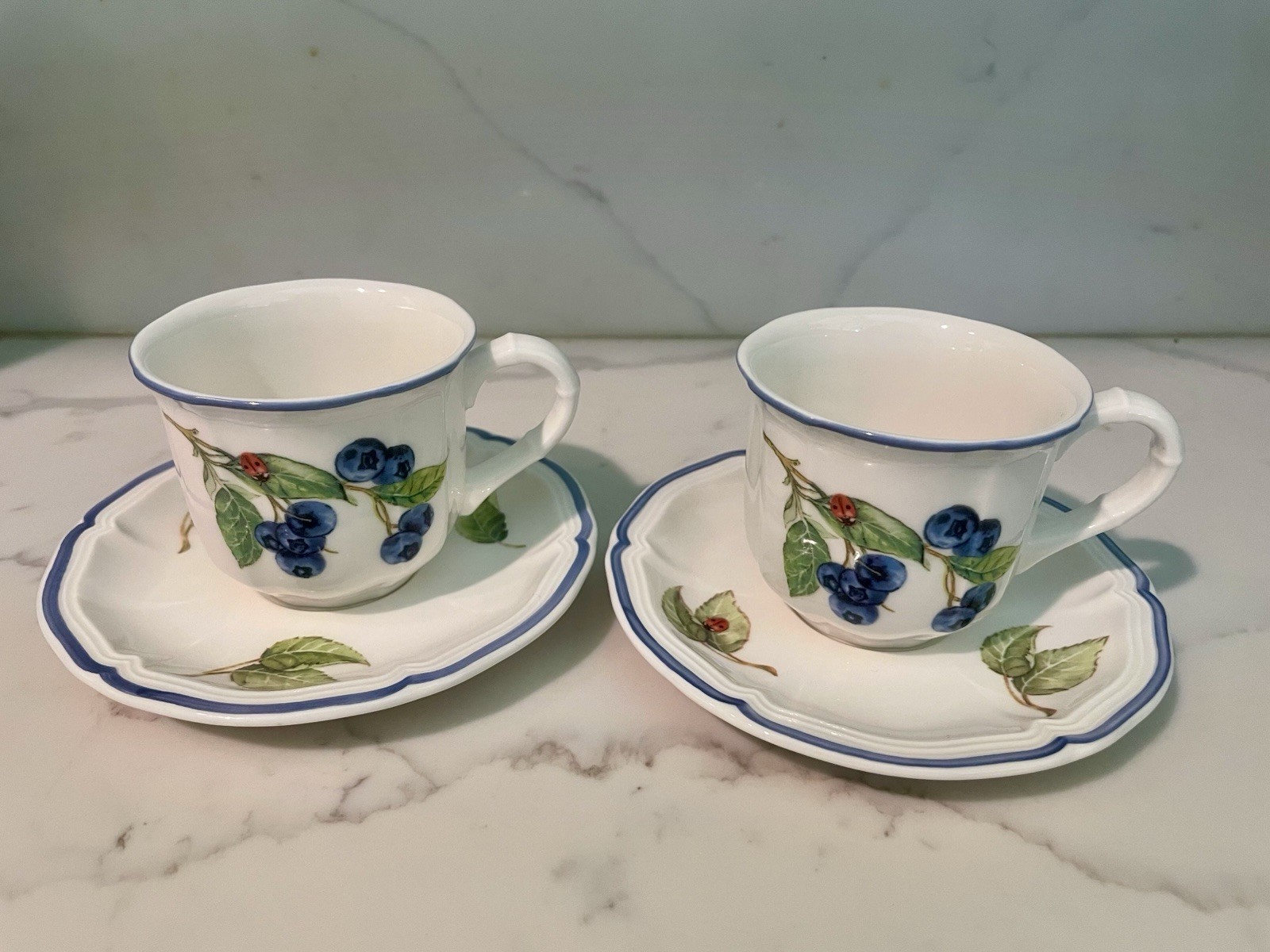 Pair (2) Villeroy & Boch Country Collection Cottage Demitasse Cup & Saucer Sets Pair (2) Villeroy & Boch Country Collection Cottage Demitasse Cup & Saucer Sets