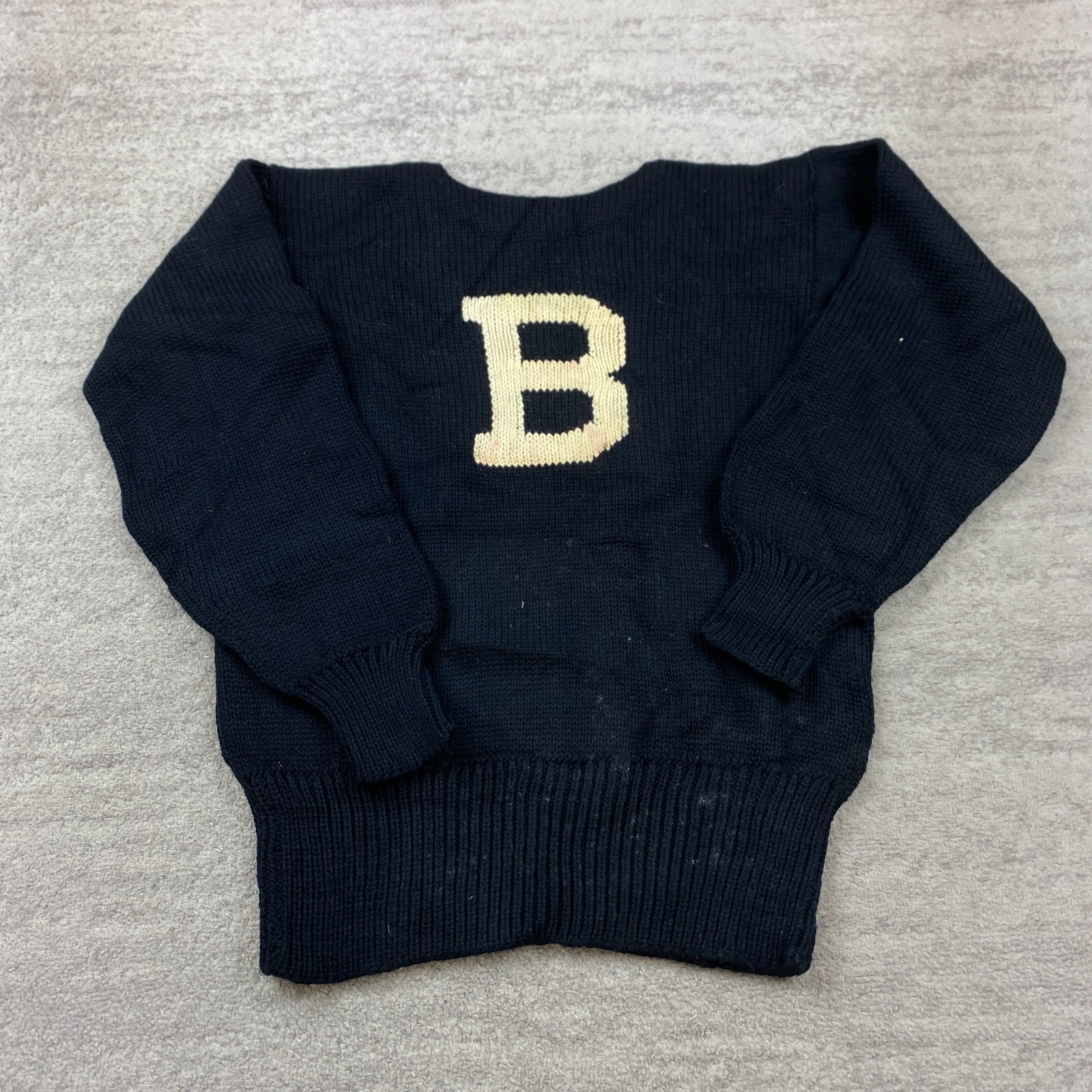 Vintage RecKnit Bowdoin College Wool Sweater Medium Black USA Intarsia 40s 50s