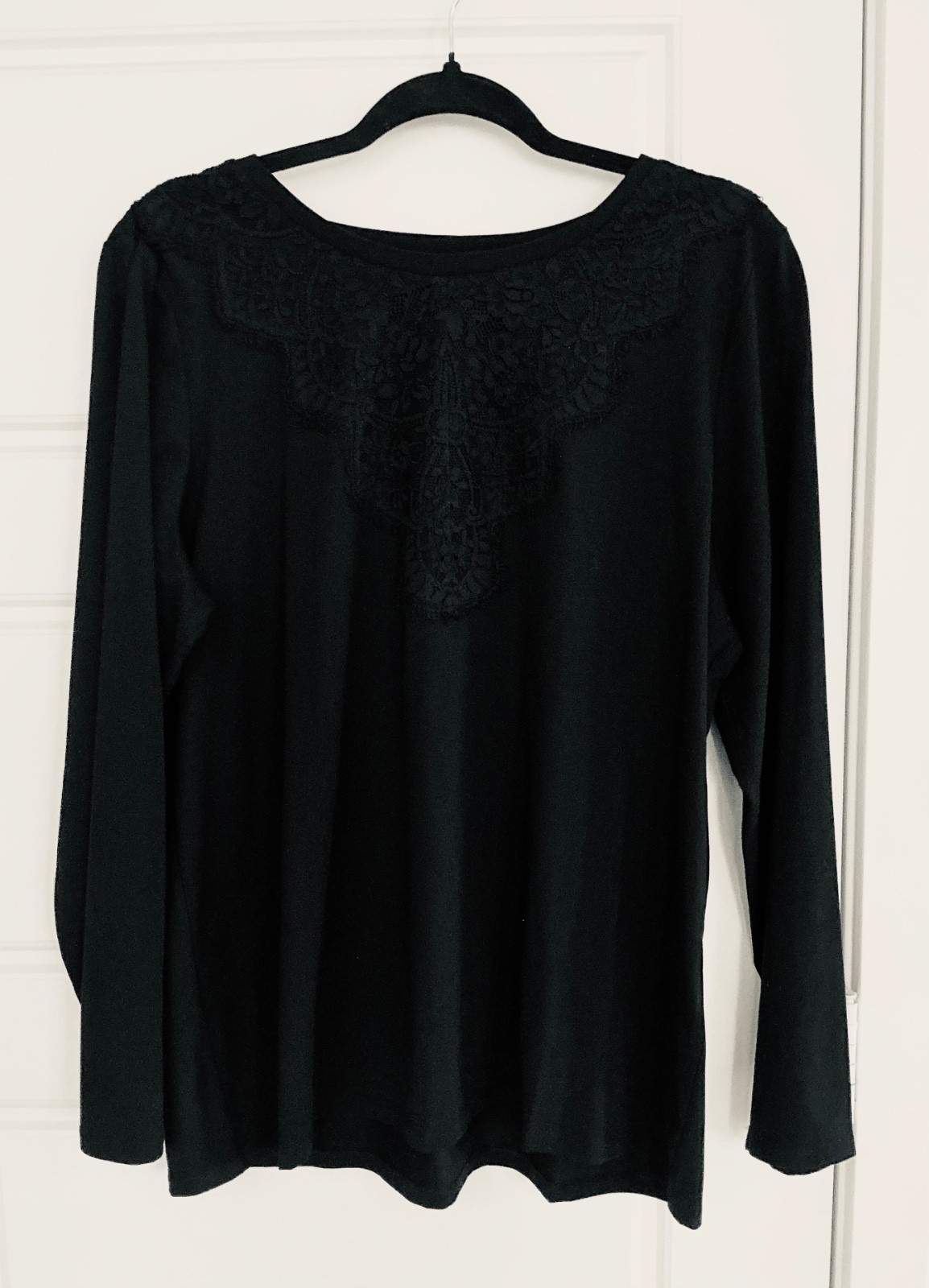 Chico\'s Size 3 Touch of Cool Black Lace Yoke Detail Long Sleeves Top NWT