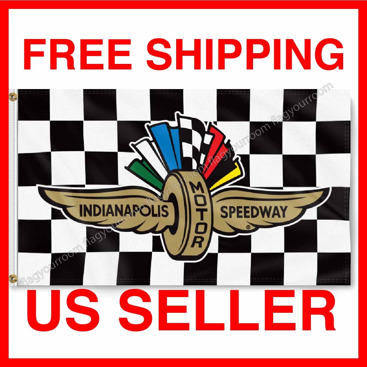 Indianapolis Motor Speedway 3x5 ft Checkered Flag Indy 500 Car Brickyard Banner
