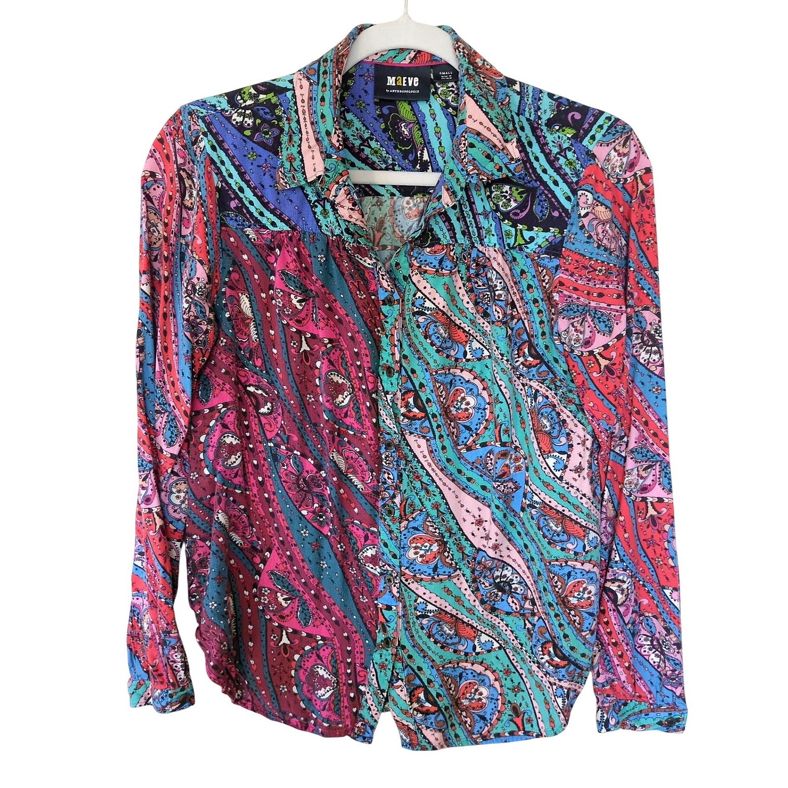 Maeve Anthropologie Colorful Paisley Boho S Fairy Festival Blouse Mixed Print