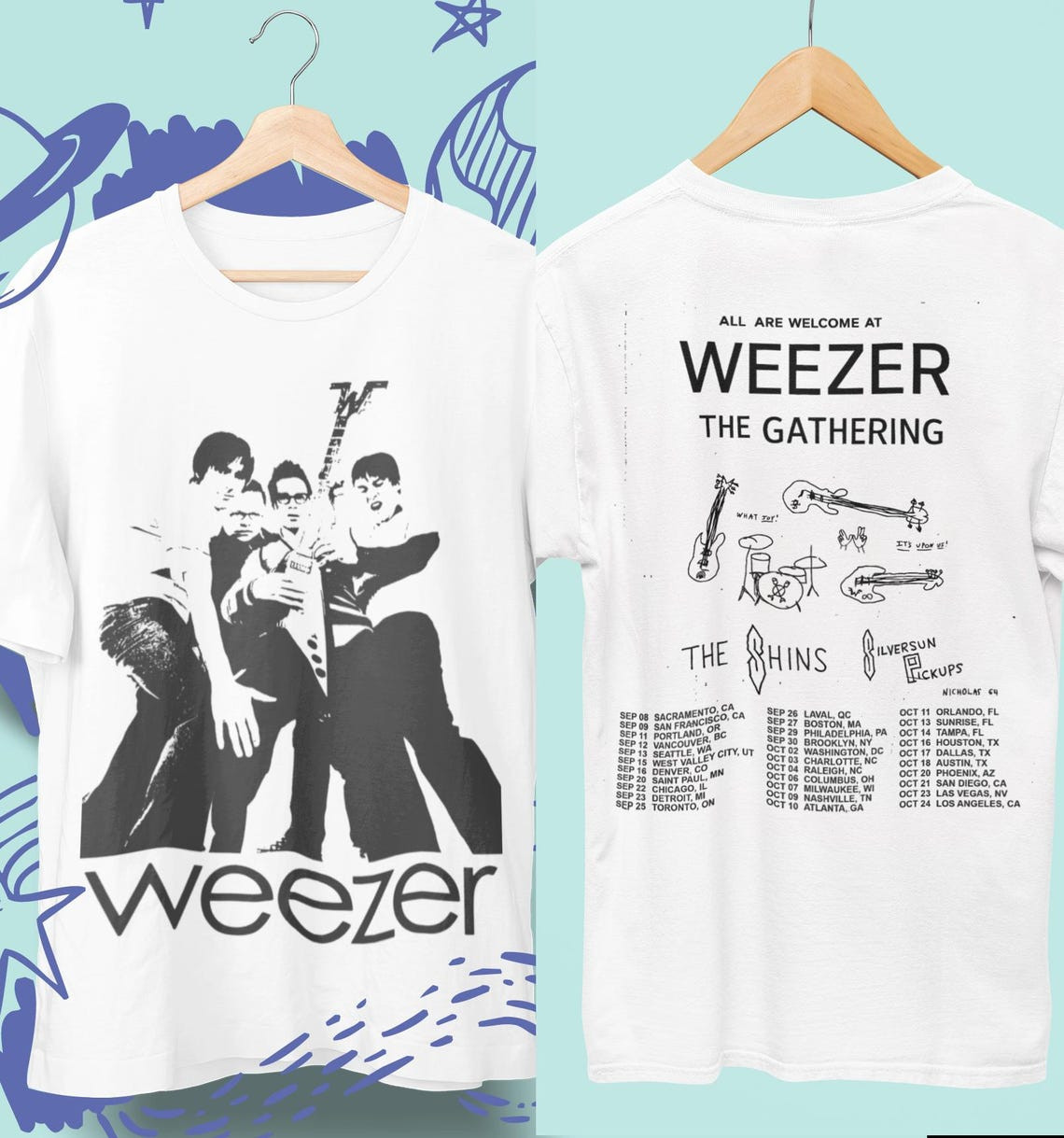 Weezer Band Shirt, Vintage Alternative Rock Tee, Retro Concert 2 sided T-Shirt